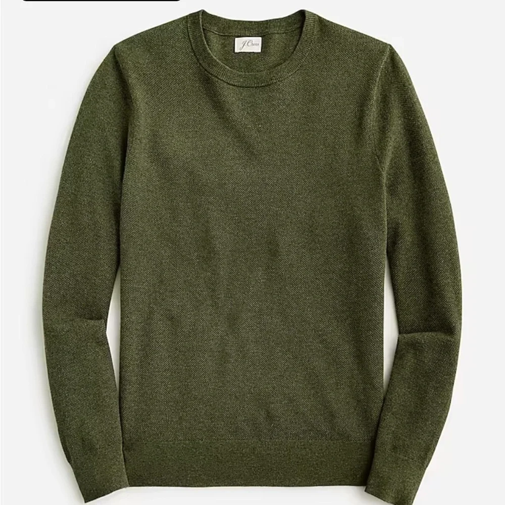 J crew Cotton piqué-stitch crewneck sweater heather moss